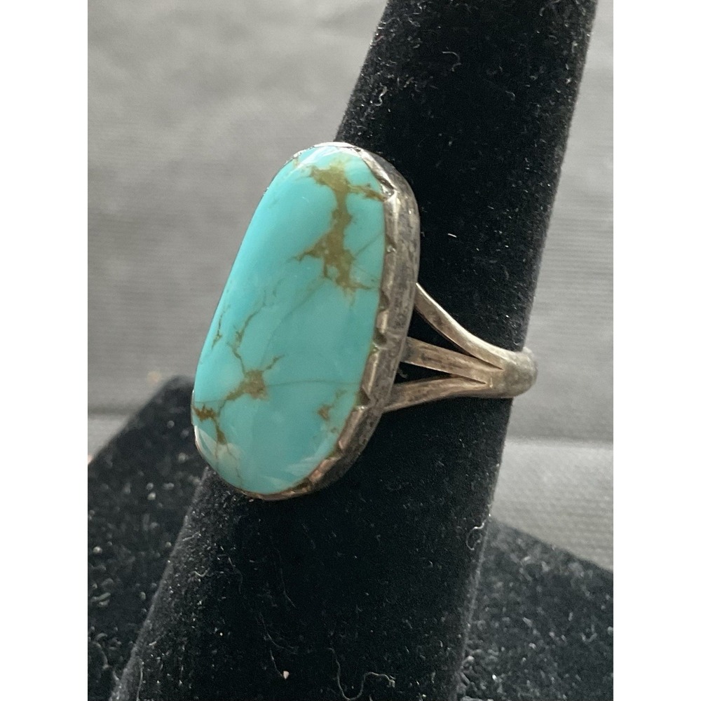 Vintage Sterling Silver Oval Turquoise Ring Size 6 Southwestern Native Style